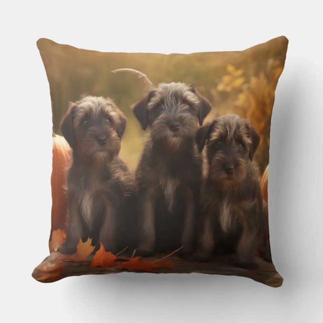 Wirehaired Pointing Griffon Puppy Autumn Cushion (Front)