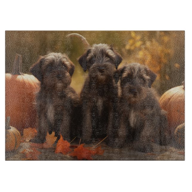 Wirehaired Pointing Griffon Puppy Autumn Cutting Board (Front)