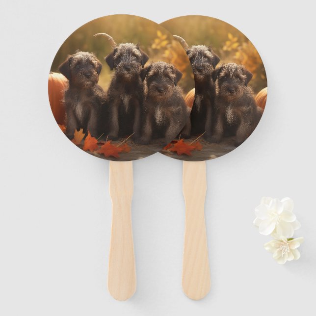 Wirehaired Pointing Griffon Puppy Autumn Hand Fan (Front and Back)