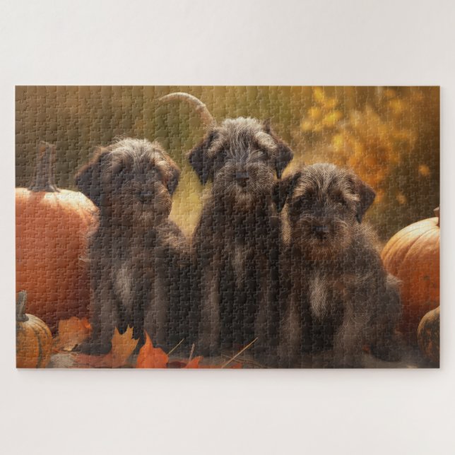 Wirehaired Pointing Griffon Puppy Autumn Jigsaw Puzzle (Horizontal)