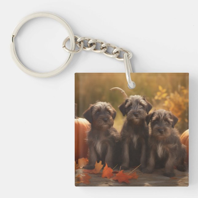 Wirehaired Pointing Griffon Puppy Autumn Key Ring (Front)