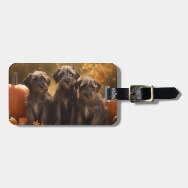 Wirehaired Pointing Griffon Puppy Autumn Luggage Tag (Front Horizontal)