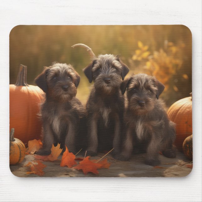 Wirehaired Pointing Griffon Puppy Autumn Mouse Pad (Front)