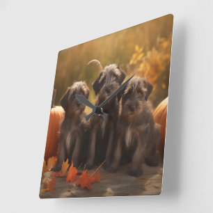 Wirehaired Pointing Griffon Puppy Autumn Square Wall Clock