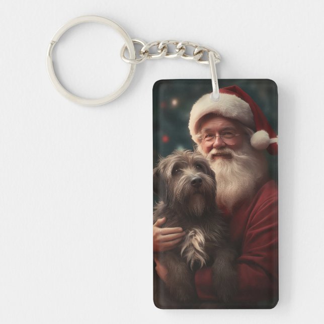 Wirehaired Pointing Griffon Santa Claus Christmas Key Ring (Front)