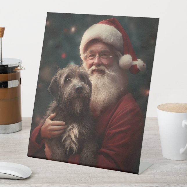 Wirehaired Pointing Griffon Santa Claus Christmas Pedestal Sign (In SItu)