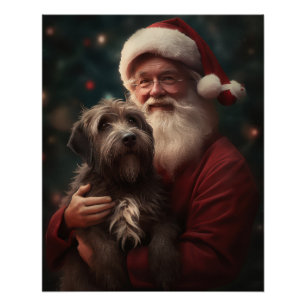 Wirehaired Pointing Griffon Santa Claus Christmas Poster