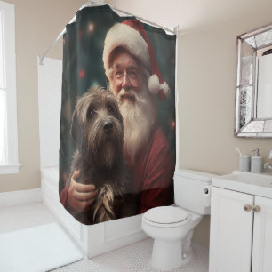 Wirehaired Pointing Griffon Santa Claus Christmas Shower Curtain