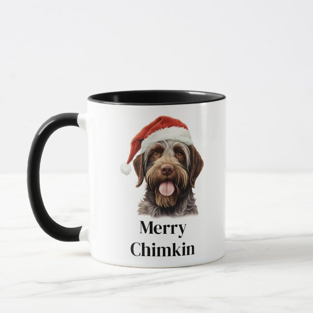 Wirehaired Pointing Griffon Santa Hat Christmas Mug (Left)