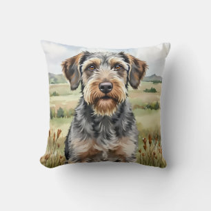 Wirehaired Pointing Griffon Watercolor Field Cushion