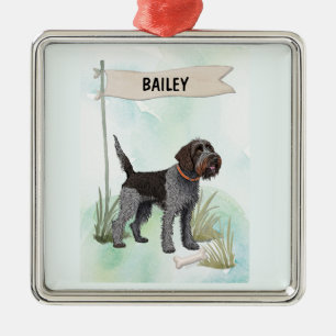 Wirehaired Pointing Griffon Watercolor Personalise Metal Ornament