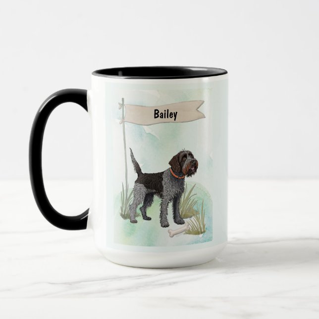 Wirehaired Pointing Griffon Watercolor Personalise Mug (Left)
