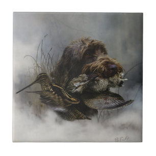 Wirehaired Pointing Griffon , Woodcock hunting Ceramic Tile