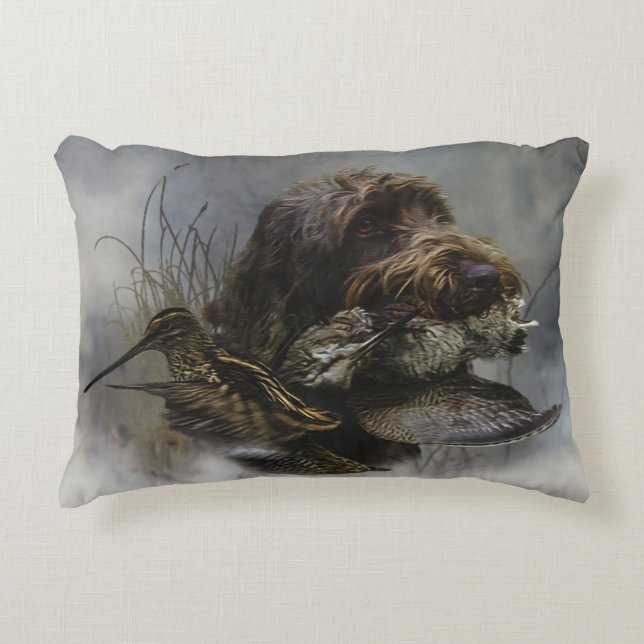 Wirehaired Pointing Griffon , Woodcock hunting  Decorative Cushion (Front)