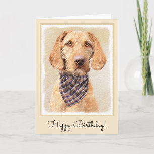 Wirehaired Vizsla Painting - Cute Original Dog Art Card