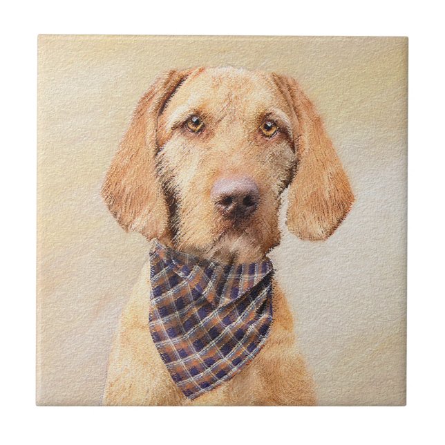 Wirehaired Vizsla Painting - Cute Original Dog Art Ceramic Tile (Front)