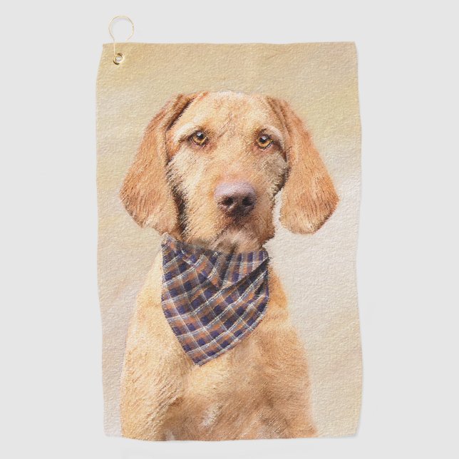 Wirehaired Vizsla Painting - Cute Original Dog Art Golf Towel (Front)