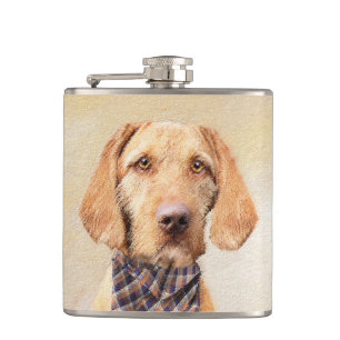 Wirehaired Vizsla Painting - Cute Original Dog Art Hip Flask