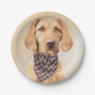 Wirehaired Vizsla Painting - Cute Original Dog Art Paper Plate
