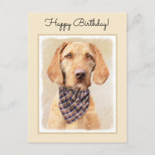 Wirehaired Vizsla Painting - Cute Original Dog Art Postcard