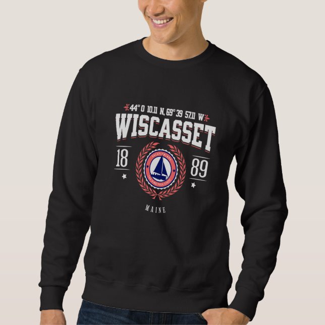 Wiscasset Maine Nautical Sailboat Beach Souvenir   Sweatshirt (Front)
