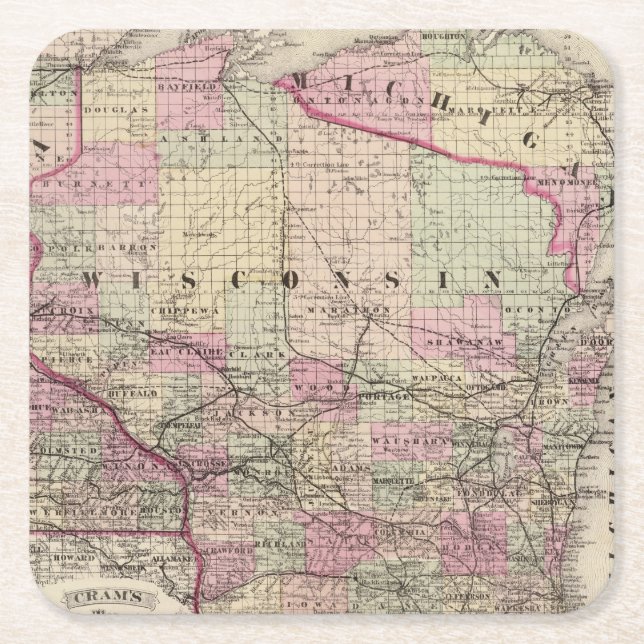 Wisconsin 9 square paper coaster (Front)