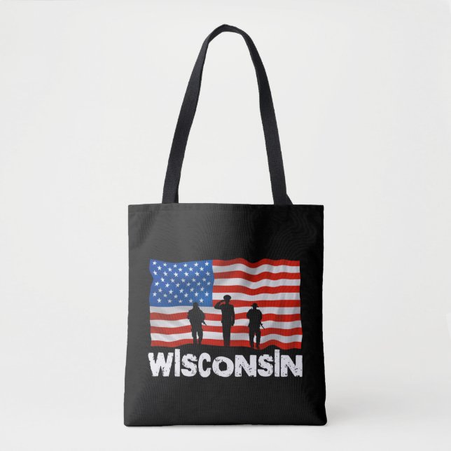 Wisconsin American Flag Tote Bag Canvas Tote Xmas (Front)