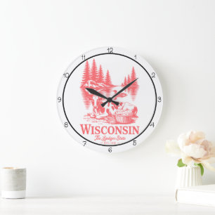 Wisconsin Badger State Cow  Large Clock