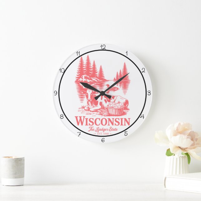 Wisconsin Badger State Cow  Large Clock (Home)