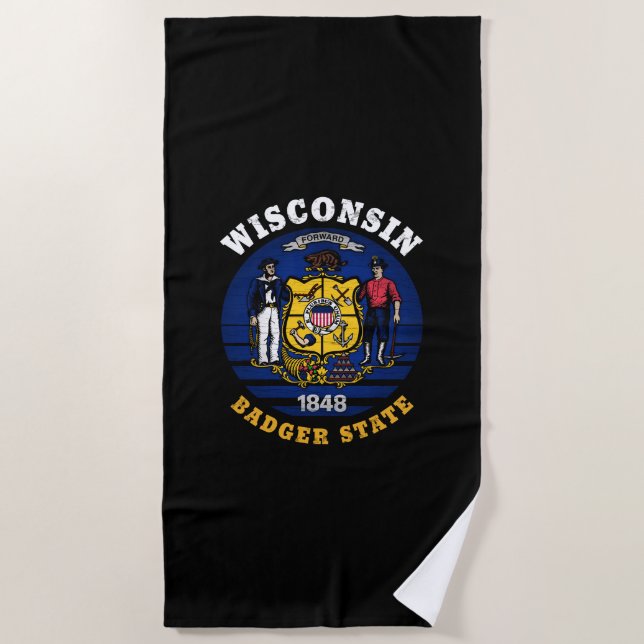 WISCONSIN BADGER STATE FLAG BEACH TOWEL (Front)