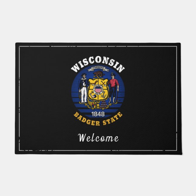 WISCONSIN BADGER STATE FLAG  DOORMAT (Front)