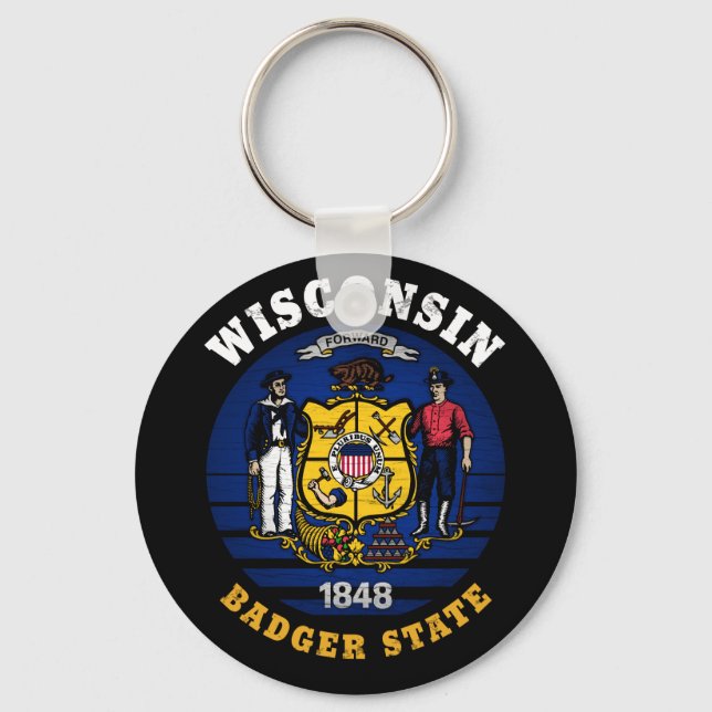 WISCONSIN BADGER STATE FLAG KEY RING (Front)