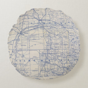 Wisconsin Bicycle Road Map 2 Round Cushion