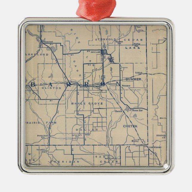 Wisconsin Bicycle Road Map 3 Metal Ornament (Front)