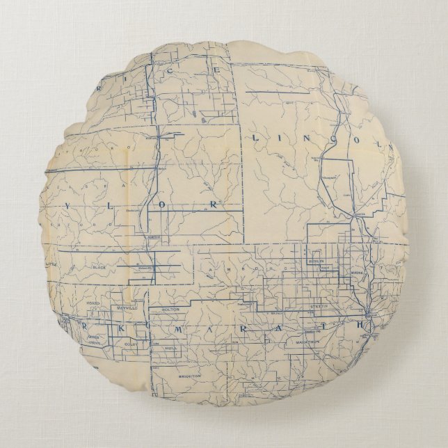 Wisconsin Bicycle Road Map 3 Round Cushion (Front)