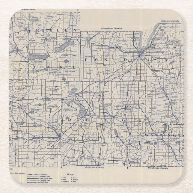 Wisconsin Bicycle Road Map 4 Square Paper Coaster (Front)