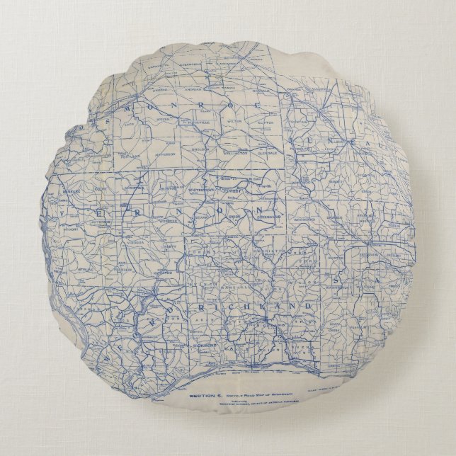 Wisconsin Bicycle Road Map Round Cushion (Front)