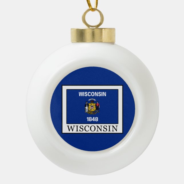 Wisconsin Ceramic Ball Christmas Ornament (Front)
