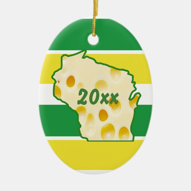 Wisconsin Cheese Head Christmas Ceramic Ornament (Front)
