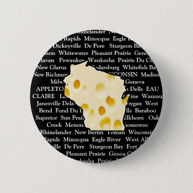 Wisconsin Cities Cheese Head Button (Front)