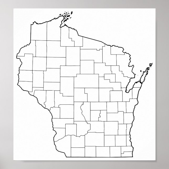 Wisconsin Counties Blank Outline Map Poster (Front)