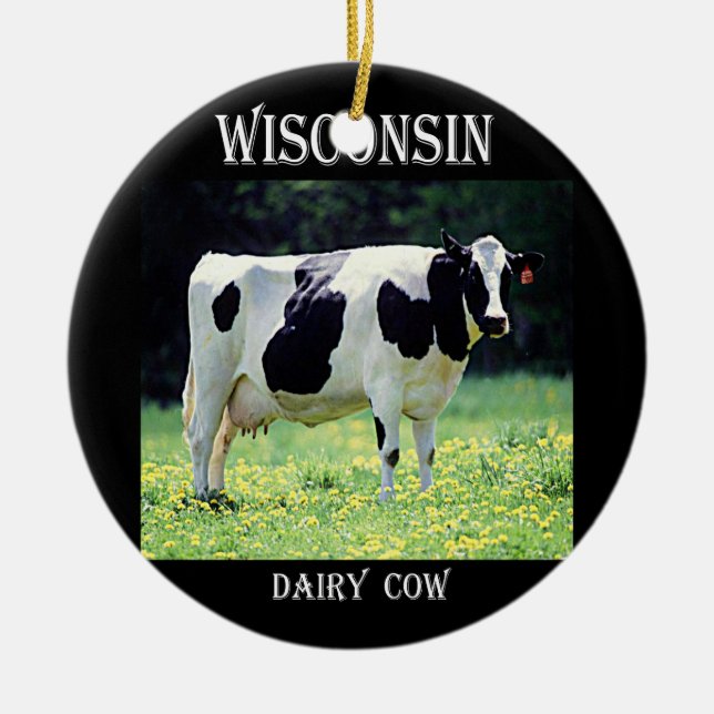 Wisconsin Dairy Cow Ceramic Ornament (Front)