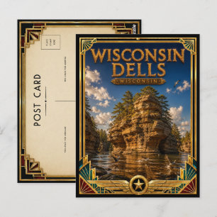 Wisconsin Dells Wisconsin Vintage Art Deco Golden Postcard
