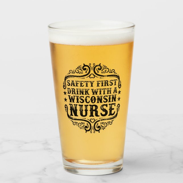 Wisconsin Drink With A Nurse Beer Glass (Front Filled)
