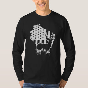Wisconsin Elk Hunting State Map US Flag Patriotic T-Shirt