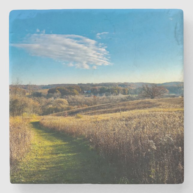 Wisconsin Fall Landscape and Path Stone Coaster (Front)