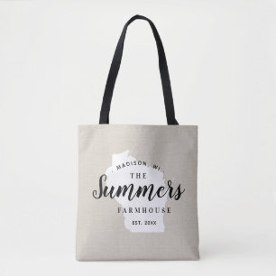 Wisconsin Family Monogram State Tote Bag