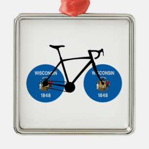 Wisconsin Flag Cycling Metal Ornament