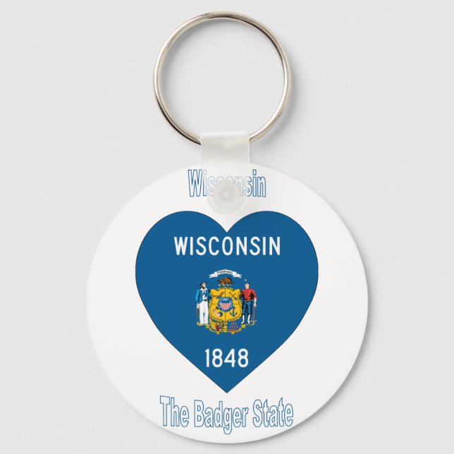 Wisconsin Flag Heart Key Ring (Front)