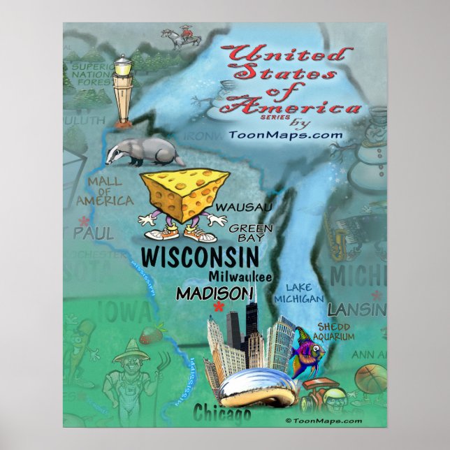 Wisconsin Fun Map Poster (Front)